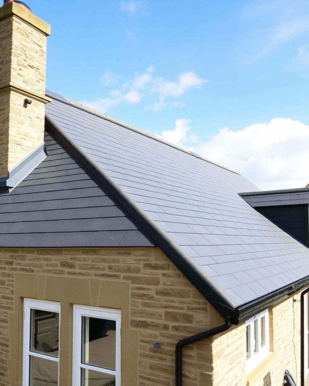 New slate pitched roof on a Yorkshire stone home